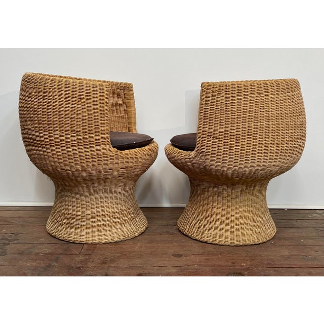 Wood Woven Wicker Tulip Chairs in the Manner of Eero Aarnio, Hong Kong For Sale - Image 7 of 16
