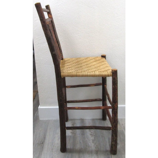 1960s Primitive Wood With Woven Cane Seat Counter Stool For Sale - Image 4 of 9