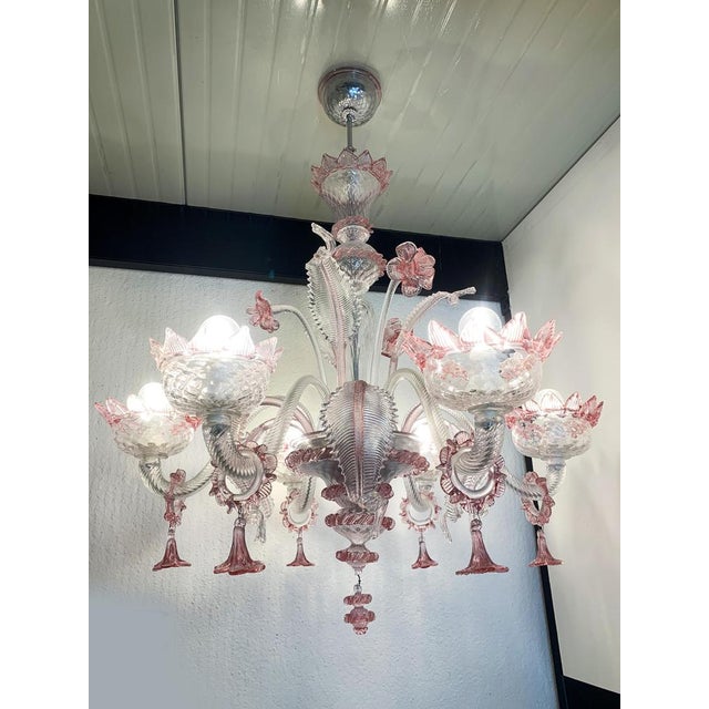 Transparent and Pink Murano Style Glass Chandelier with Flowers and Leaves from Simoeng For Sale - Image 13 of 14
