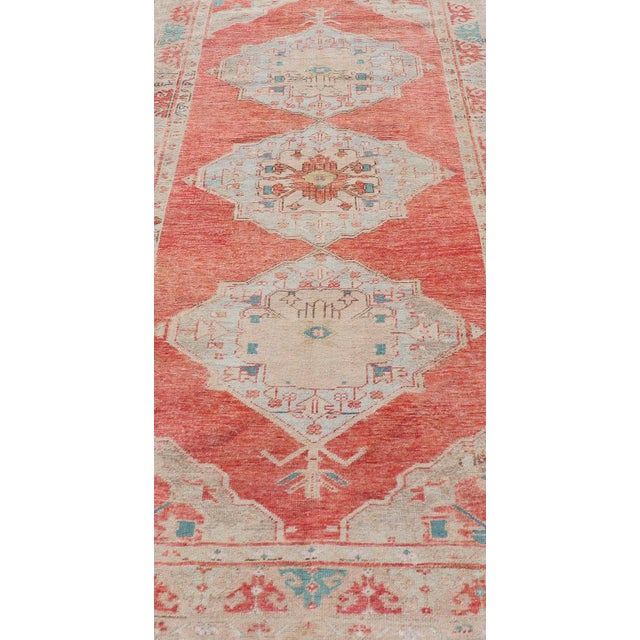 Vintage Turkish Oushak Gallery Runner With Floral's in Orange and Green 4'7 X 10'3 For Sale In Atlanta - Image 6 of 12