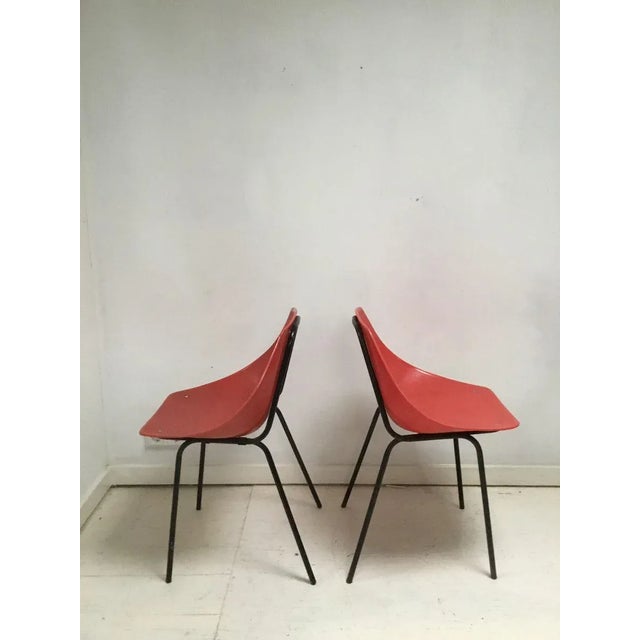 Metal Set of Mid-Century Vintage Red Shell Dining Chairs by Pierre Guariche for Murop For Sale - Image 7 of 7