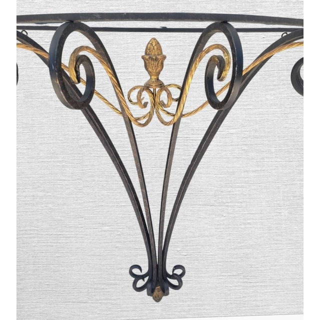 Vintage Hollywood Regency Demilune Black Gold Gilt Twisted Rope Iron Half Moon Wall Console Table For Sale - Image 11 of 11