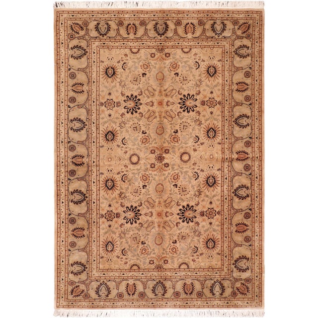 Shabby Chic 1990's Pak-Persian Tan/Green Wool Rug - 6'1'' X 8'11'' For Sale - Image 9 of 9