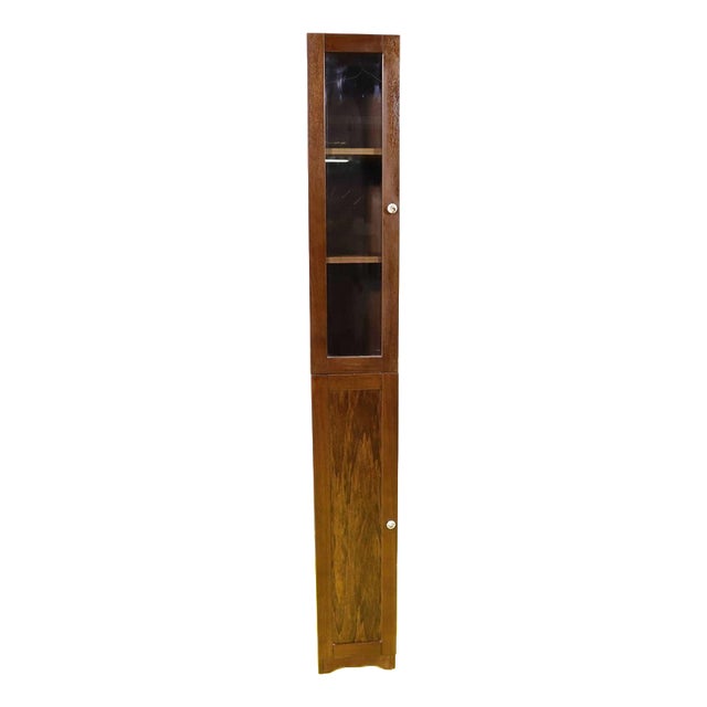 Wooden Column Cabinet with Glass Door and Ceramic Knobs For Sale