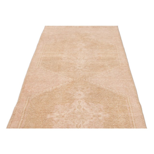 Tan 1960s Vintage Turkish Handmade Geometric Tan Wool Runner For Sale - Image 8 of 9
