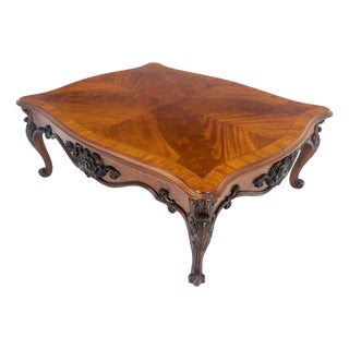 Henredon Fine Large 44x54" Square Carved Flame Mahogany Coffee Table MINT For Sale