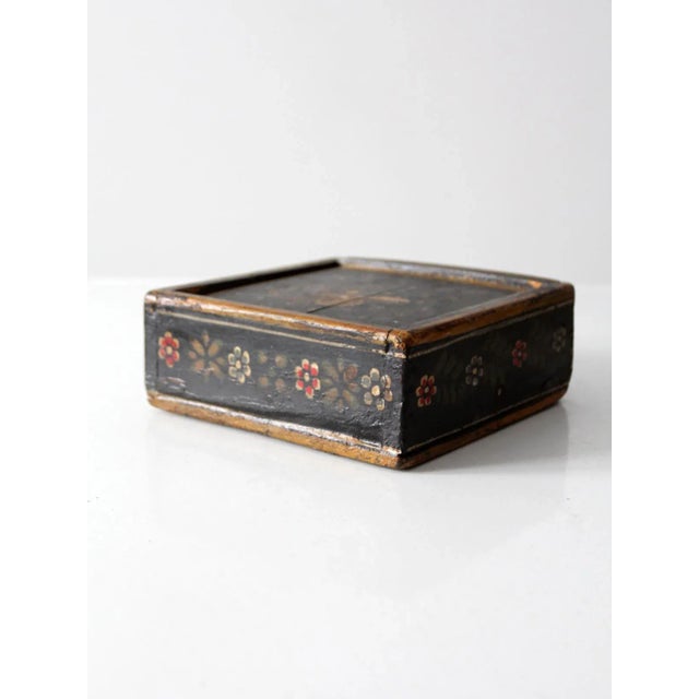 Boho Chic Vintage Painted Wooden Slide Top Box For Sale - Image 3 of 10