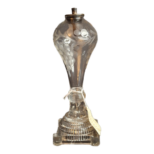 Rare Antique Boston & Sandwich Engraved Glass Whale Oil Lamp "Patent" Cork Burner c.1835