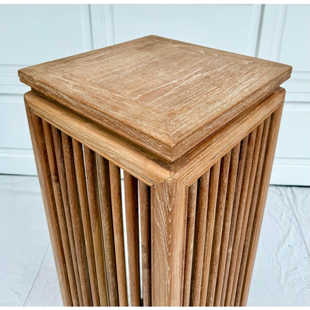 Contemporary Contemporary Organic Cerused Wood Bleached Slatted Pedestal Stand For Sale - Image 3 of 10