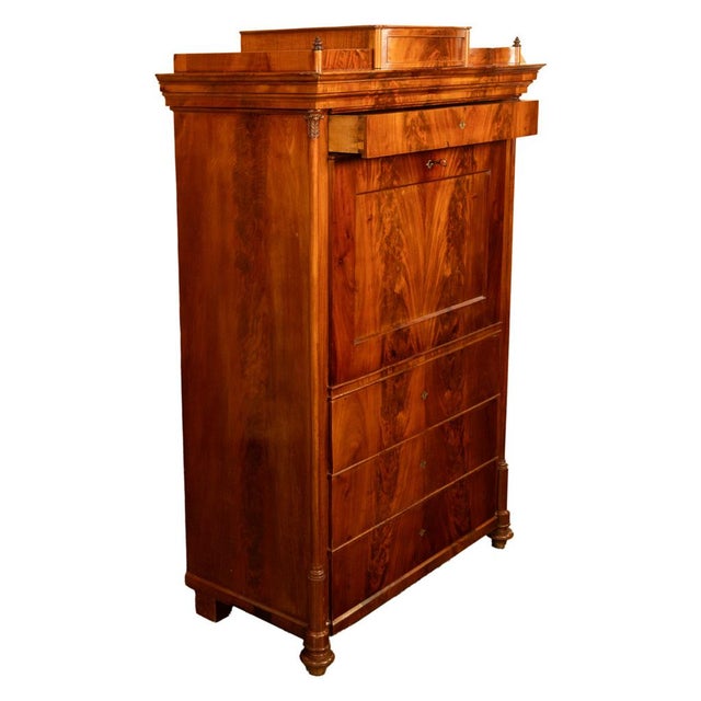 Brown Antique Austrian Flame Mahogany Inlaid Rosewood Biedermeier Secretary Chest 1820 For Sale - Image 8 of 17