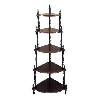 Early 20th Century, Victorian, Five-Tier, Mahogany, What-Not Display Shelf, Turned Spindle Supports, Stick and Ball Detailing, Corner Etagere For Sale