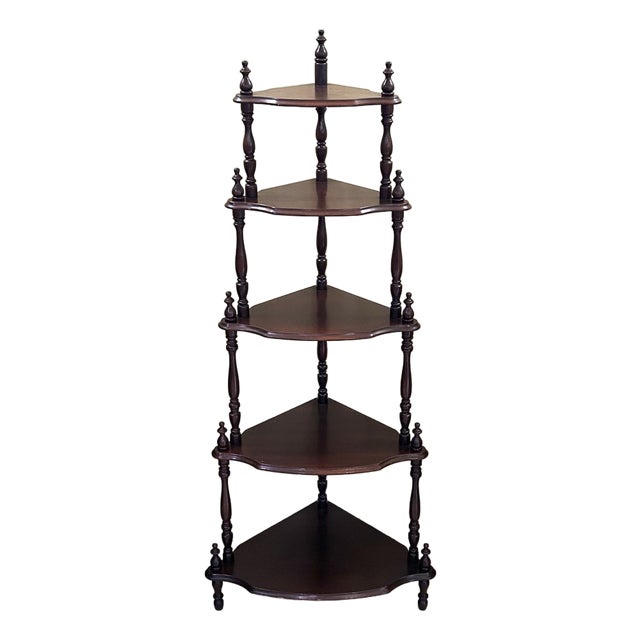 Early 20th Century, Victorian, Five-Tier, Mahogany, What-Not Display Shelf, Turned Spindle Supports, Stick and Ball Detailing, Corner Etagere For Sale