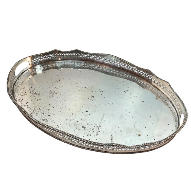 Sheffield English Pireced Silverplate Serving or Gallery Tray For Sale - Image 9 of 17