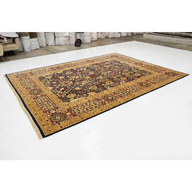 Modern Peshawar Handmade Navy Blue Rug With Allover Design For Sale - Image 4 of 9