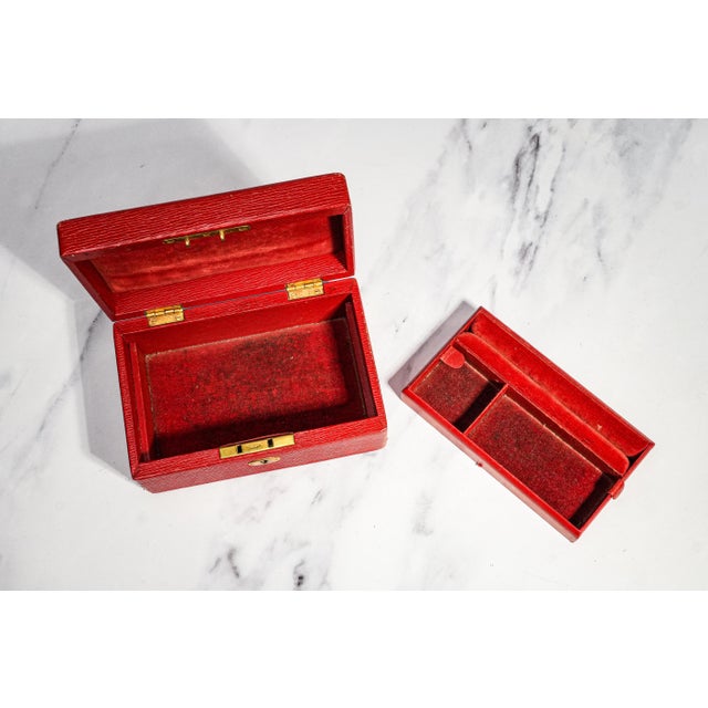 Nice Antique Mark Cross Red Leather Jewelry Box Luxury Case With Lock & Key Home Decor For Sale - Image 9 of 18