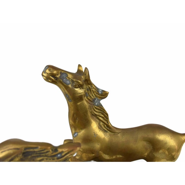 Mid 20th Century Vintage Solid Gold Brass Running Wild Horses Equestrian Décor Figurine Model For Sale - Image 5 of 7