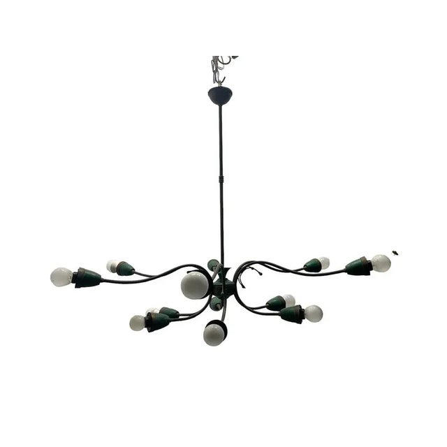 Large Sputnik Bronze Green Chandelier, 1950s For Sale - Image 11 of 11