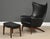 A mid century modern black leather lounge chair and ottoman made by HW Klein. Made in Denmark. Circa 1960’s....