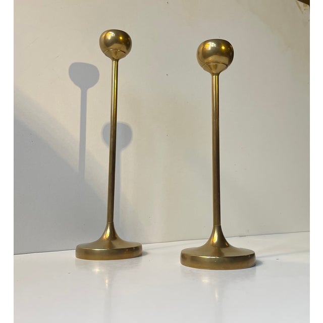 Scandinavian Modern Tulip Candlesticks in Brass, 1960s, Set of 2 For Sale - Image 4 of 8