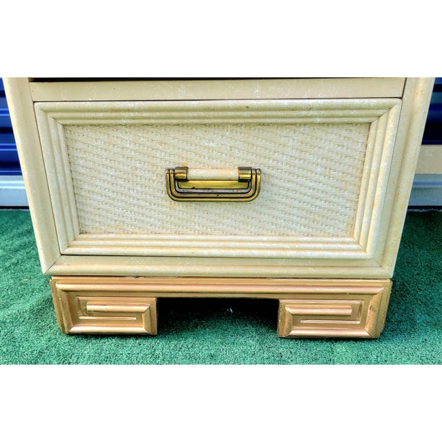 Beige Vintage Weaved Wicker Beige Gold Greek Key Base 4 Drawer Desk by Lexington For Sale - Image 8 of 11