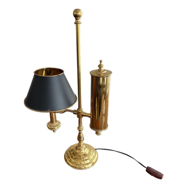 Vintage English Style Brass Desk Lamp with Pen Holder For Sale