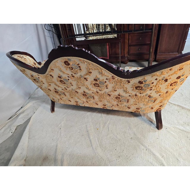 Mid 20th Century Vintage Kimball Victorian Style Carved Wood Triple Back Settee Sofa For Sale - Image 5 of 9