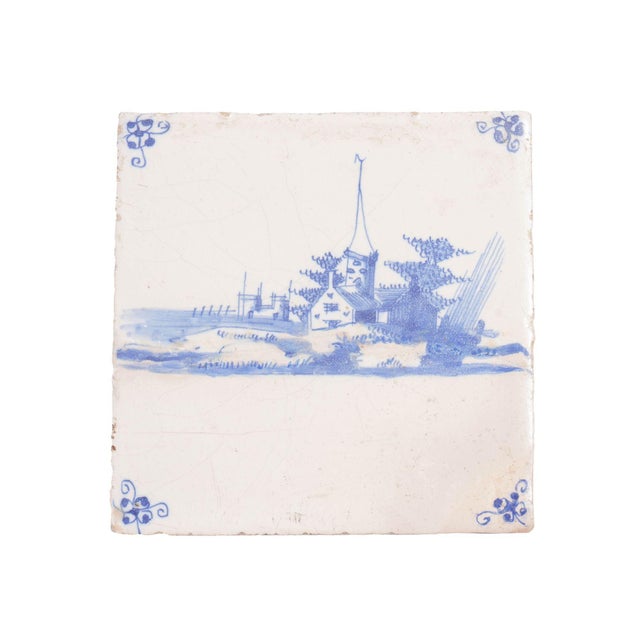 White Set of 3 Delft Faience Tiles With Architectural Landscapes, C. 1700 For Sale - Image 8 of 10
