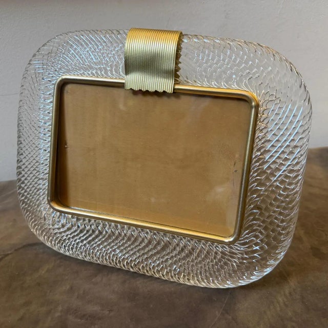 1990s Barovier Style Art Deco Murano Glass and Brass Horizontal Picture Frame For Sale - Image 11 of 11