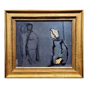 Moshe Mokady - Three Abstract Figures -1950s Oil Painting