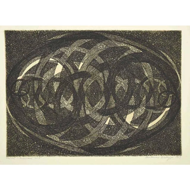 Composition is an original lithograph artwork on cardboard, realized by Antonino Virduzzo in 1959. Hand-signed on the...