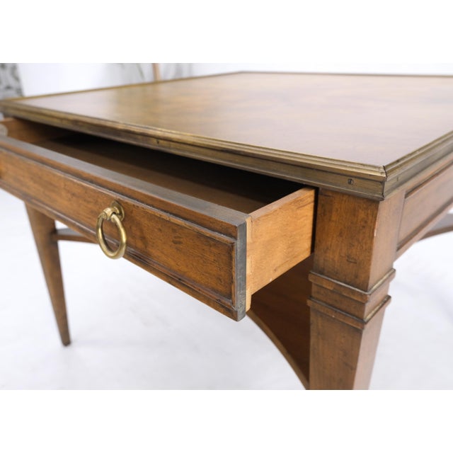 Baker Burl Walnut Square Brass Gallery Top Drawer Side Lamp Table Night Stand For Sale - Image 12 of 18