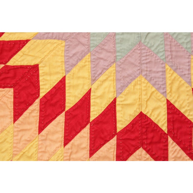 Red Vintage 'Broken Star' Pattern Quilt For Sale - Image 8 of 13