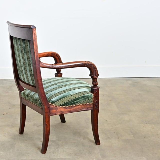 French 19th Century French Directoire Period Striped Velvet Fauteuil For Sale - Image 3 of 12