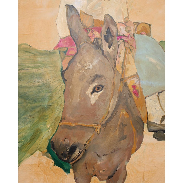 Ira Yeager 20th C. Corfu Woman on Donkey Oil Canvas Painting 6 Ft For Sale - Image 13 of 18