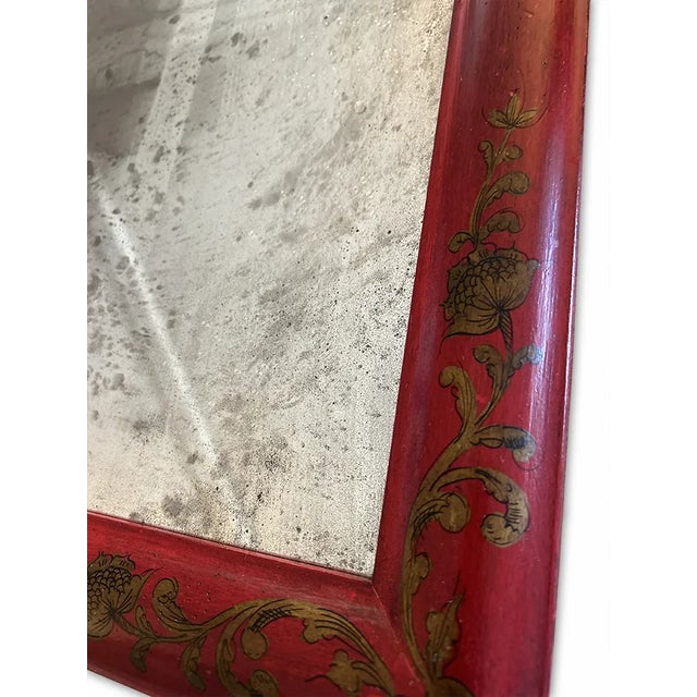 Chinoiserie Vintage Scarlet Red Chinoiserie Mirror For Sale - Image 3 of 8
