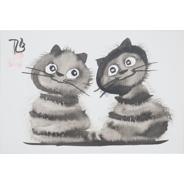 Laszlo Tibay, Chatons complices, Ink & Wash Drawing For Sale - Image 6 of 6