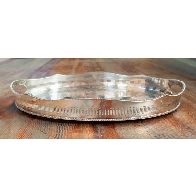 Silver 20th Century English Sheffield Silverplate Drinks Bar Tray With Gallery For Sale - Image 8 of 13