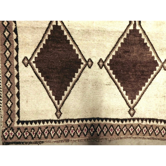 Boho Chic Vintage Vintage Handmade Persian Gabbeh Rug Featuring an Undyed Wool Field With a Geometric Diamond Lattice Pattern. 4'x 7'8" For Sale - Image 3 of 15