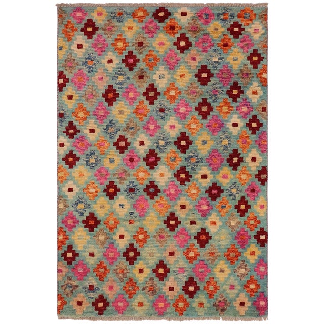 Boho Chic Balochi Jayvon Blue/Red Wool Rug - 3'2''x4'10'' For Sale - Image 11 of 11