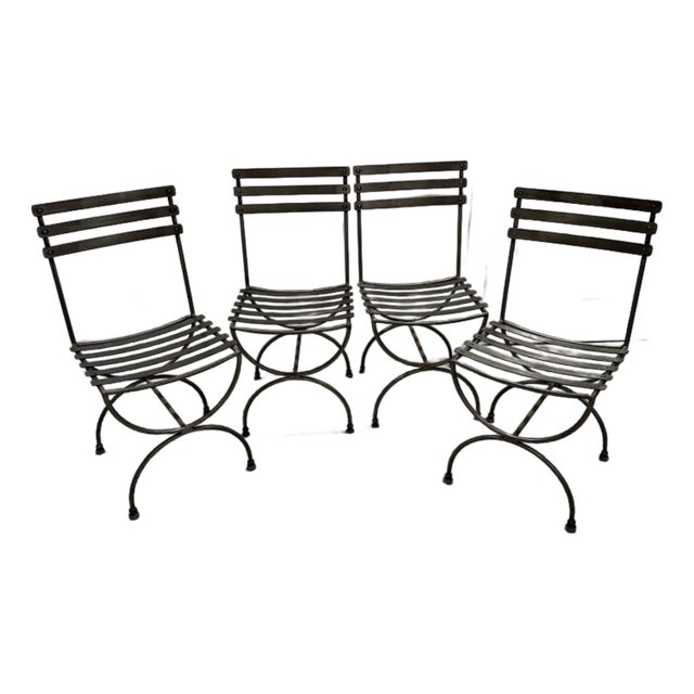 Set of 4 Italian Metal/Steel Klismos Curule Dining Chairs, Indoor/Outdoor For Sale