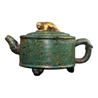 Mid 20th Century Marbled Swirl Lacquer Zisha Teapot - Asian Art Sculpture For Sale