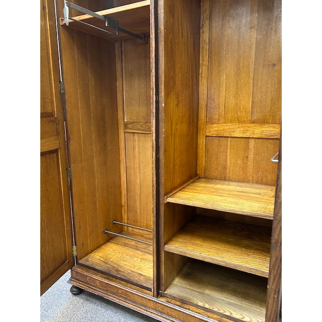 Solid Oak Custom Built Armoire c.1910. Arts & Crafts. For Sale - Image 14 of 16
