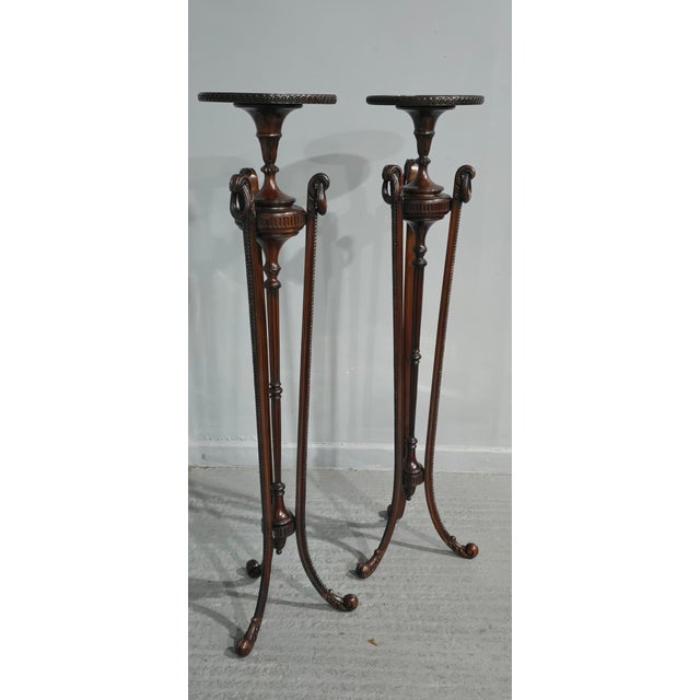 Mahogany Torchere Pedestal Stands, 1910s, Set of 2 For Sale - Image 15 of 16