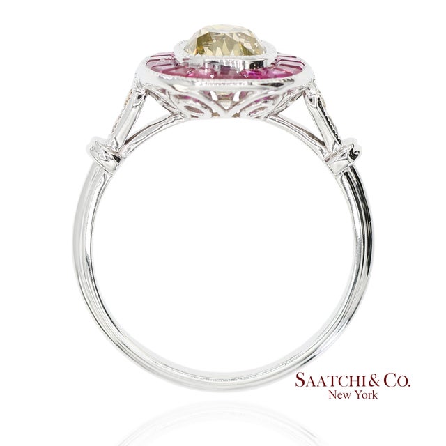 Metal Gia Certified 18k 750 Solid White Gold Natural Diamond and Ruby Engagement Ring, Size 7 For Sale - Image 7 of 11