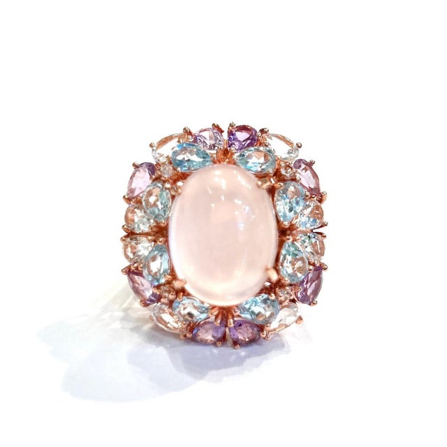 Bochic “Orient” Pink Opal, Blue Topaz & Amethyst Ring Set In 18K Gold & Silver For Sale - Image 4 of 8