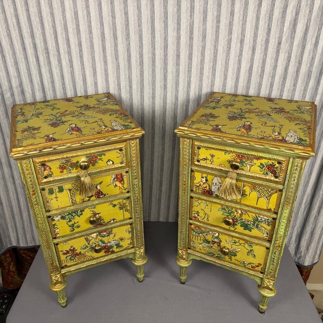Early 20th Century Early 20th Century Venetian Style Chartreuse Chinoiserie Cabinets / Nightstands - A Pair For Sale - Image 5 of 16