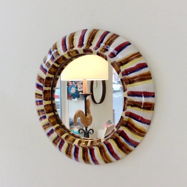 Mid-Century Modern Ceramic Wall Mirror, France, 1960s For Sale - Image 3 of 15