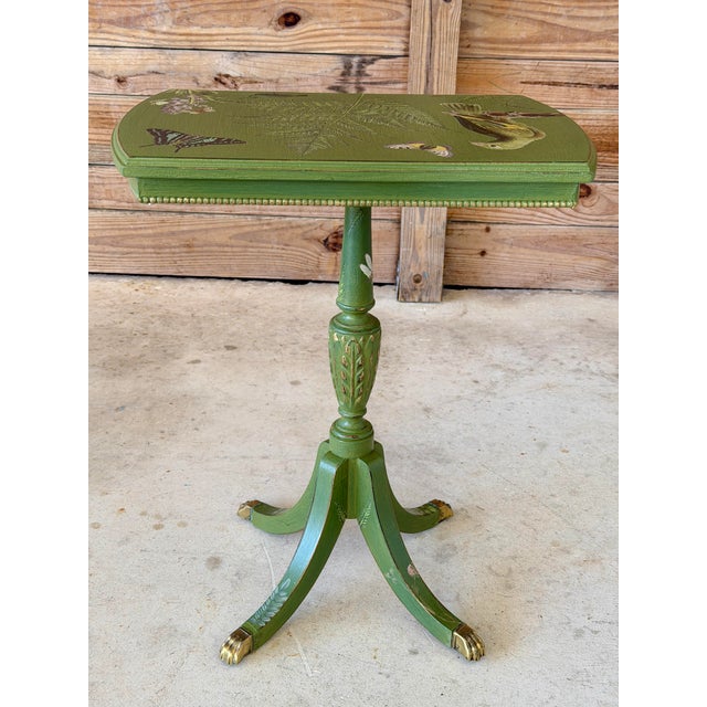 Antique Tripod Pedestal Table With Botanical Décor Finish and Brass Feet For Sale - Image 10 of 11