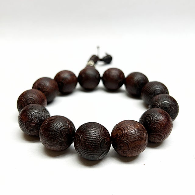 1970s Chinese Rosewood Carved Beads Hand Rosary Praying Bracelet For Sale - Image 5 of 8