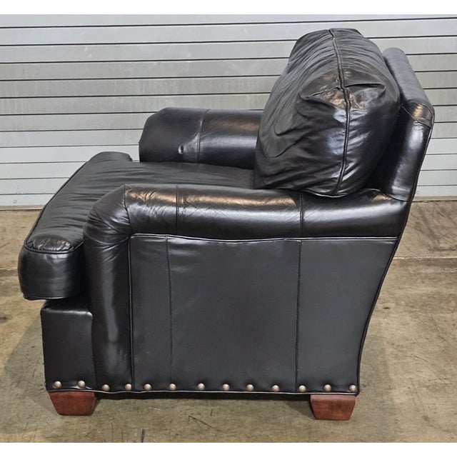Late 20th Century Southwood Large Black Leather Club Arm Chair Made in North Carolina For Sale In Cleveland - Image 6 of 8